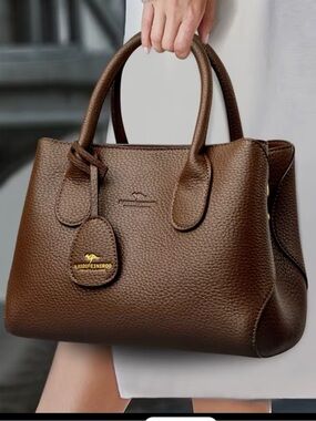 Classic Brown Leather Top-Handle Tote Bag - Unbranded